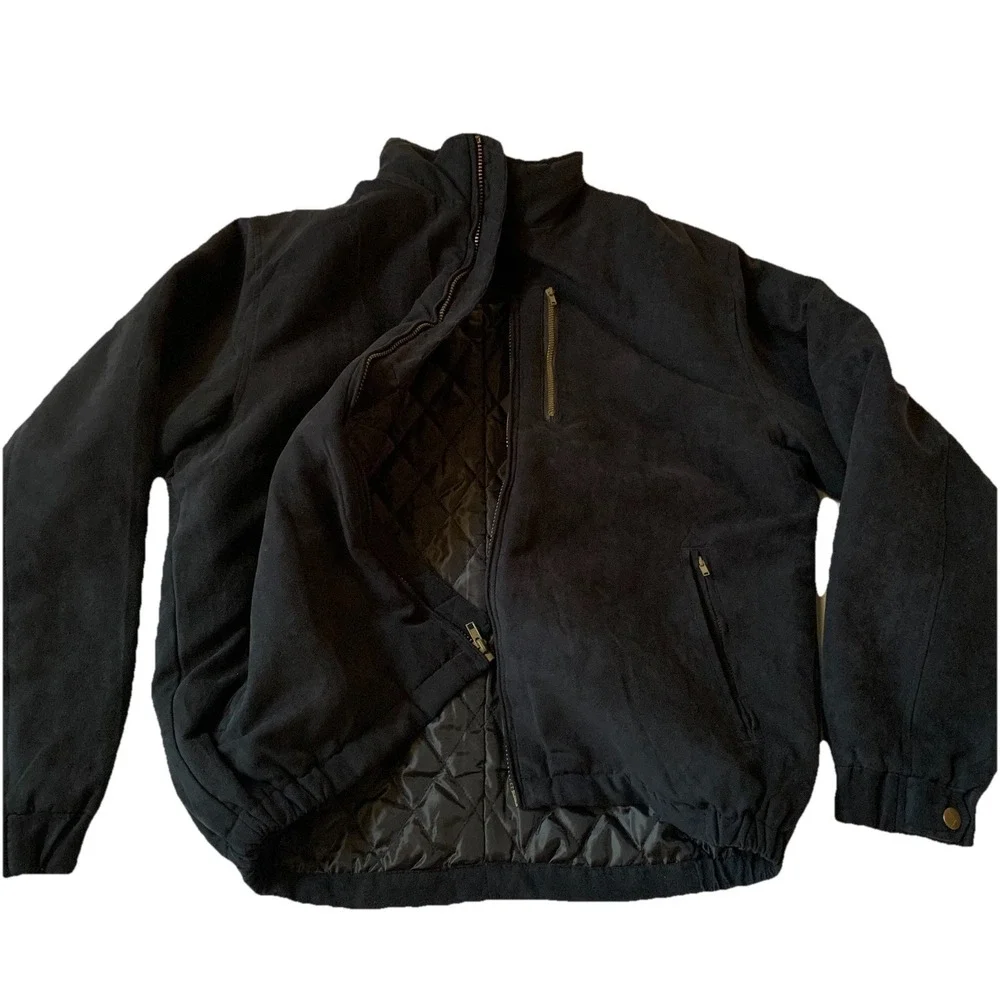 Montage Collection Black Faux Suede ZipUp Bomber Jacket With Pockets Size M